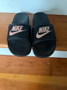 Nike Black Slide Sandals with Pink Logo